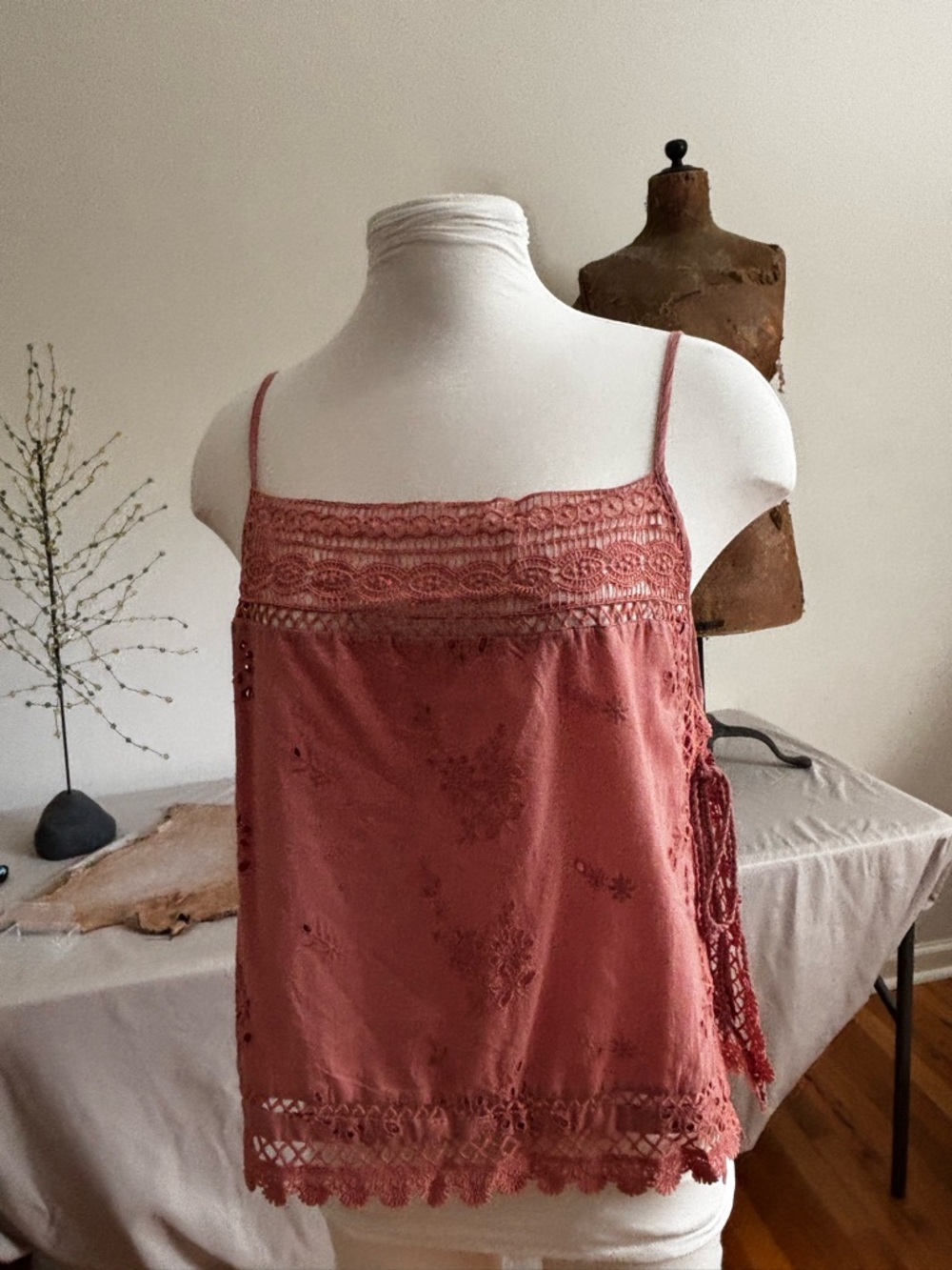 Free People Dusty Rose Crochet-Trim Camisole